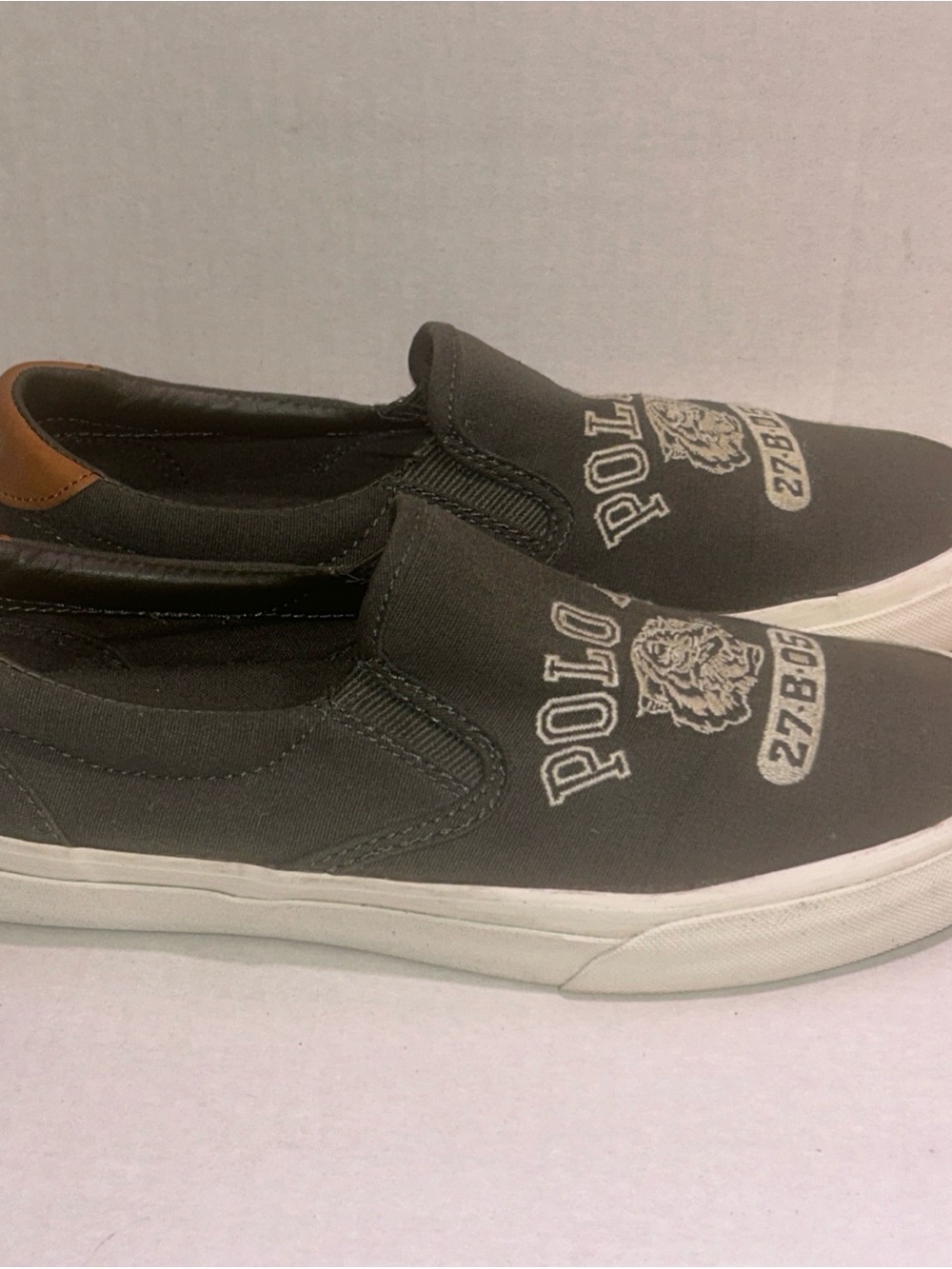 Polo Ralph Lauren Thompson Canvas Slip-On Tiger Loafers Olive Green - Picture 2 of 8